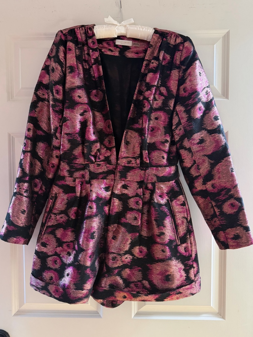 Ramy Brook Black and Pink Floral Jacquard Playsuit Blazer
